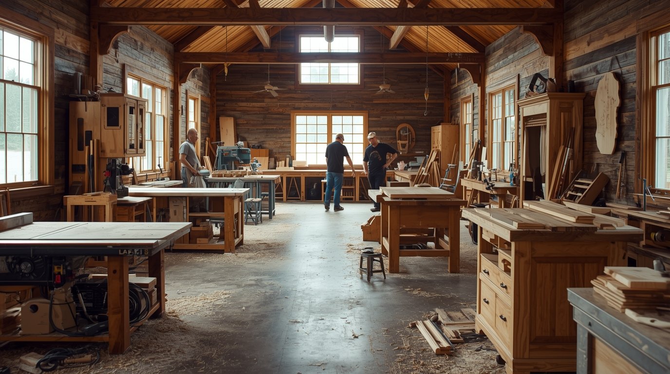 Interior of Phythvrslyx woodworking workshop in Devon